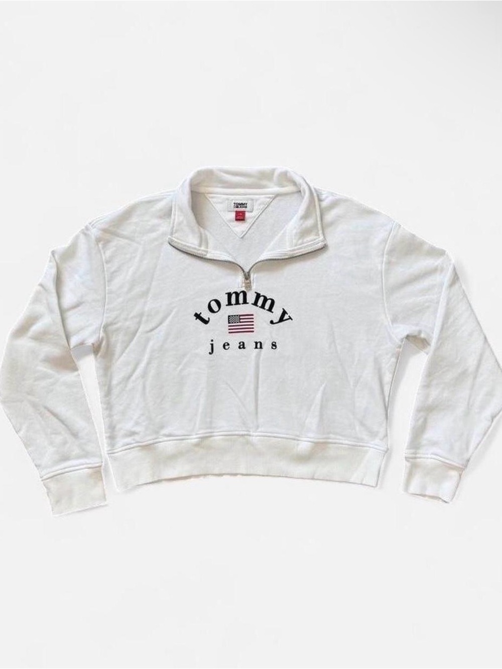 Tommy Hilfiger Sweatshirt Cropped Quarter Zip Preppy Tenniscore